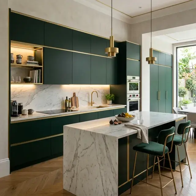Luxury bespoke kitchen interior with premium teak wood finish by MJ Carpenter